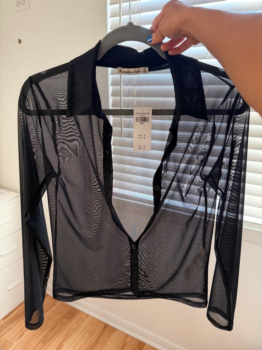 Abercrombie & Fitch Black Sheer Button-Front Mesh Blouse